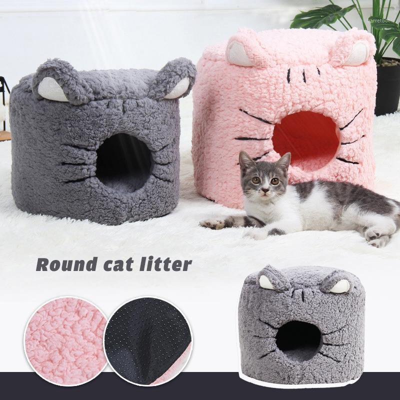 

Winter Warm Cat Bed Home Pet Cat Bed Coral Velvet Self-warming Foldable Nest Cute House Shape Pet Sleeping Beds1