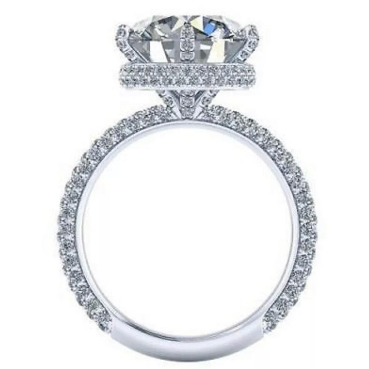 LOTUSMAPLE round cut full set stones moissanite diamond color D solid 14K, 18K white, yellow, rose gold platinum 950 halo ring 6 prongs with cert-image-631522407