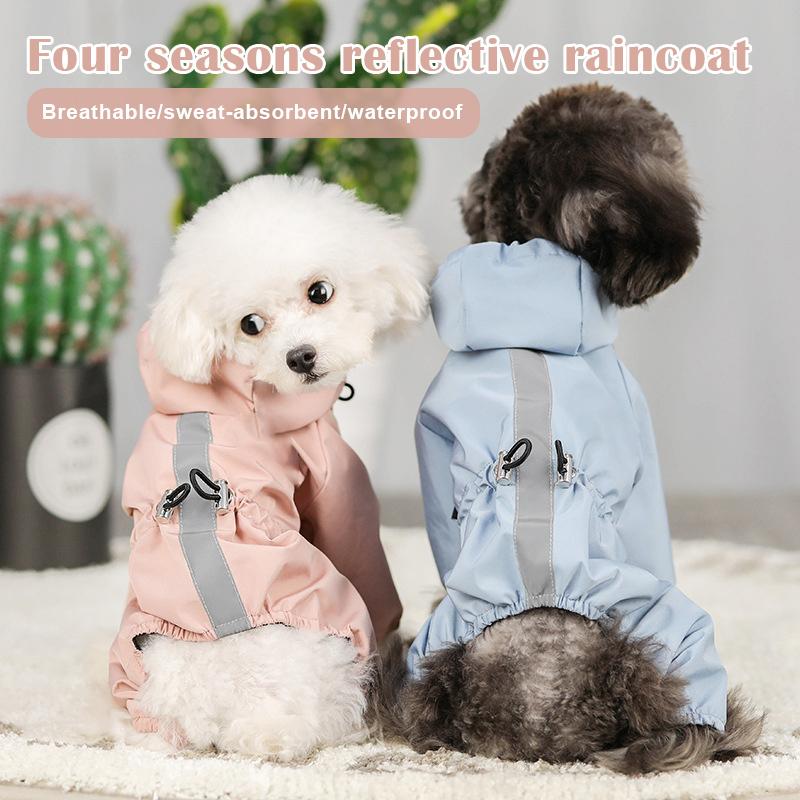 

Autumn and Winter Dog Clothes Waterproof Mesh Breathable Sweat-absorbent Reflective Pet Raincoat for Puppy Cat Dog Drop shipping, Blue