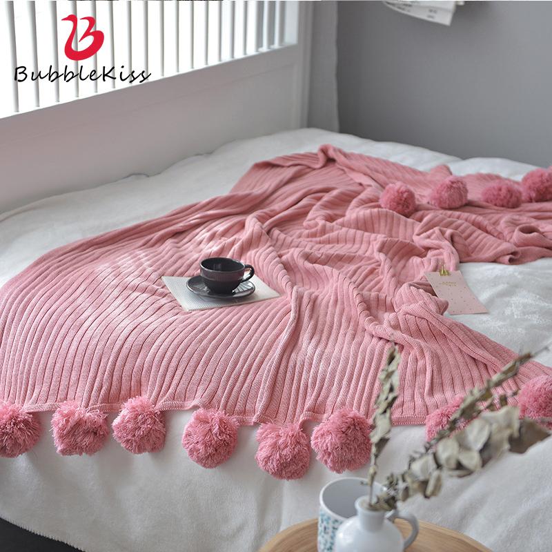 

Bubble Kiss Nordic Style Throw Blanket Cotton Knit Blanket Solid Color For Bedroom Home Sofa Office Siesta Cover