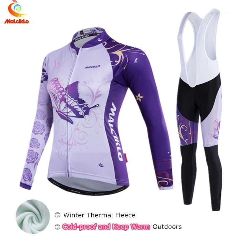 

Malciklo Beautiful Winter Thermal Fleece Cycling Jersey/Mountain Bike Bicycle Uniform/Long Sleeve Sets Cycling Clothing Women1, Jersey and pants