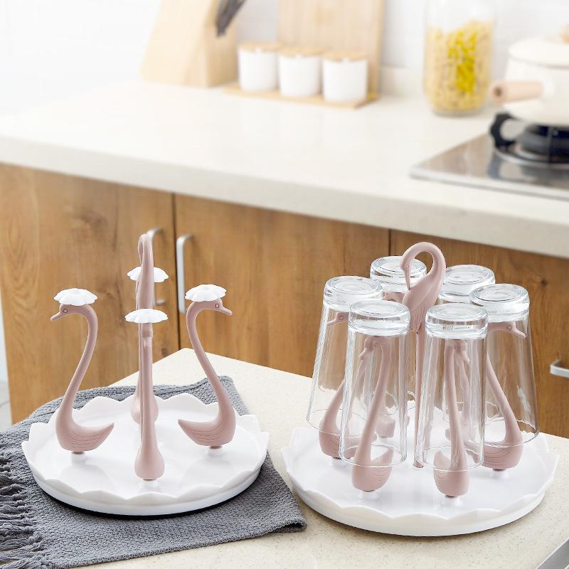 

New glass water cup Rack Spin automatically Drainboard Drying Drainer plastic mug holder Stand home Kitchen Storage Organizer1