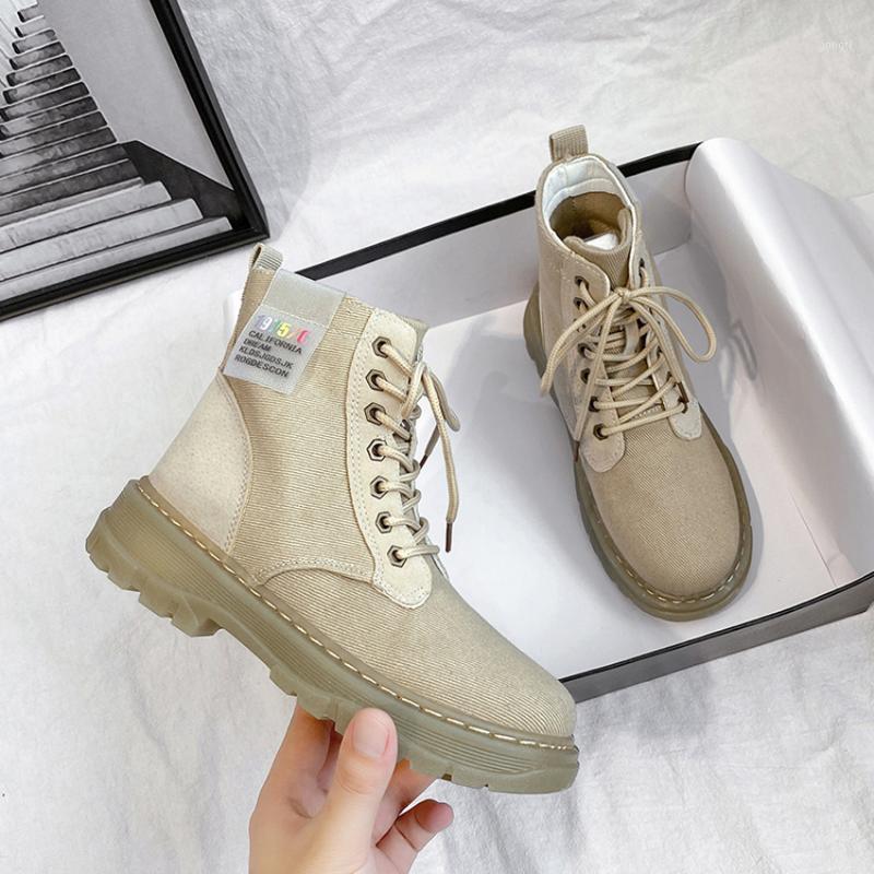 

BIMUDUIYU New Canvas Boots Women Spring Autumn Retro Leisure High Top Canvas Shoes Cow Muscle Female Ankle Boots Botas Mujer1, Beige