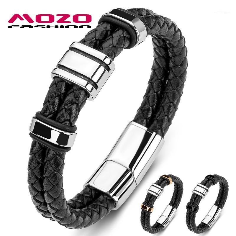 

MOZO FASHION 2020 Men Bracelets Braided Stainless Steel Trendy Retro Tide Bracelet Punk Genuine Leather Bangle Woman Jewelry 1831