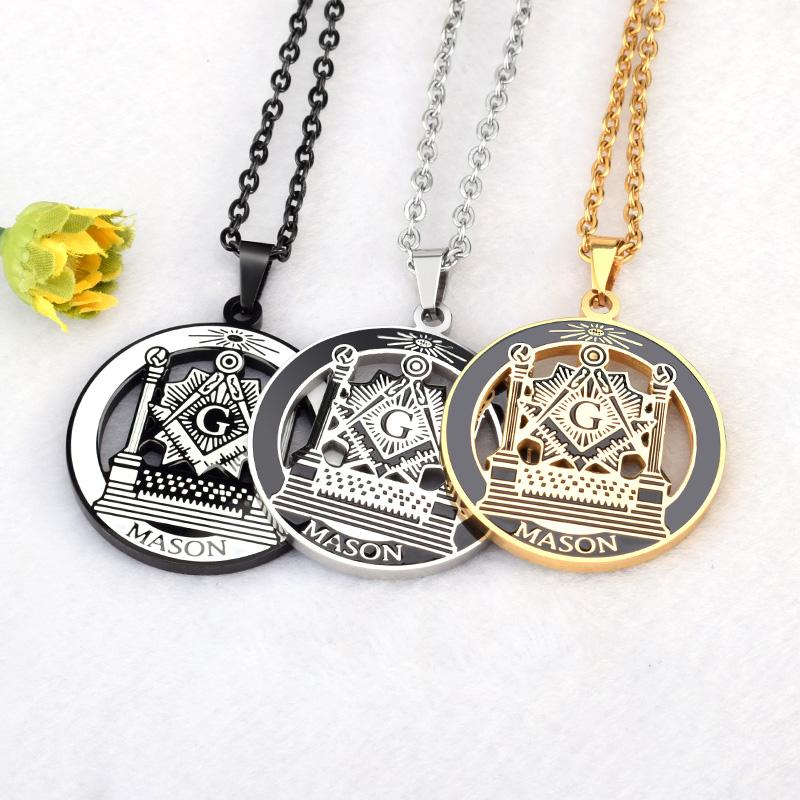 

SOITIS 10Pcs/Lot Free-mason Necklaces Hip Hop Stainless Steel Past Master Masonic Free Mason Freemasonry Pendants Gold Color