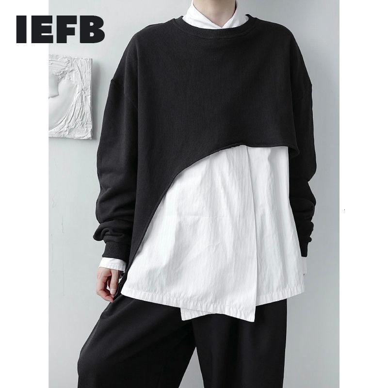 

IEFB /men' wear 2020 Autumn New asymmetric loose large size pullover sweatshirts niche trend round collar tops for male 9Y4052, Black
