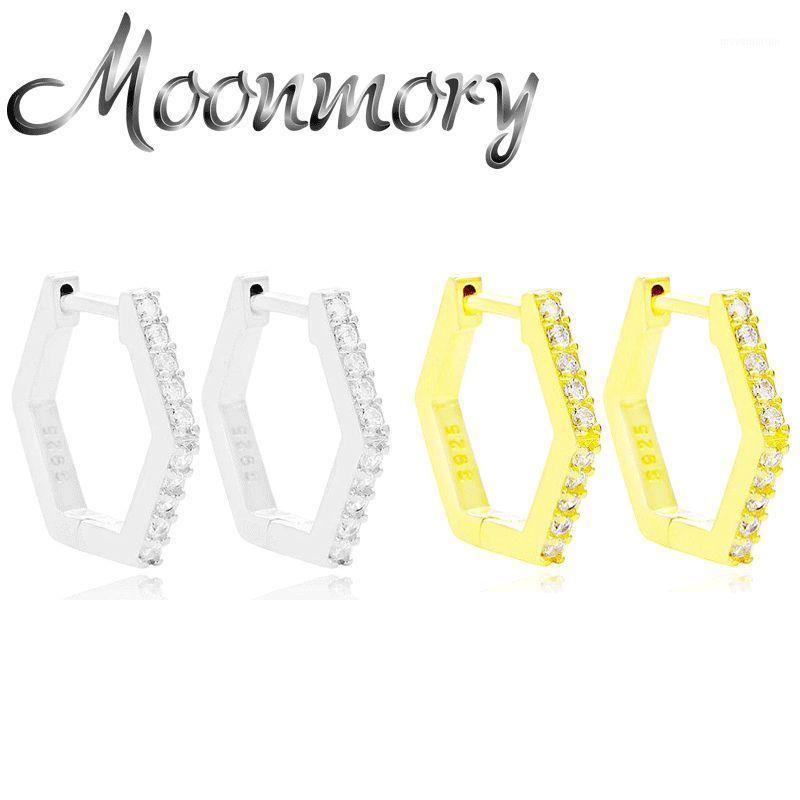 

Moonmory 925 Sterling Silver Geometric Full Zircon Hexagon Hoop Huggies Earrings For Women Punk Crystal Female Earring Jewelry1