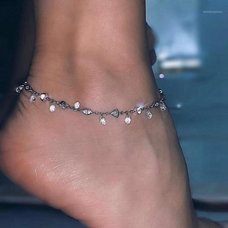 

Anklets Luxury Waterdrop Crystal 925 Sterling Silver Ankle Chain Pendant Tassel Summer Beach Women Wedding Jewelry1