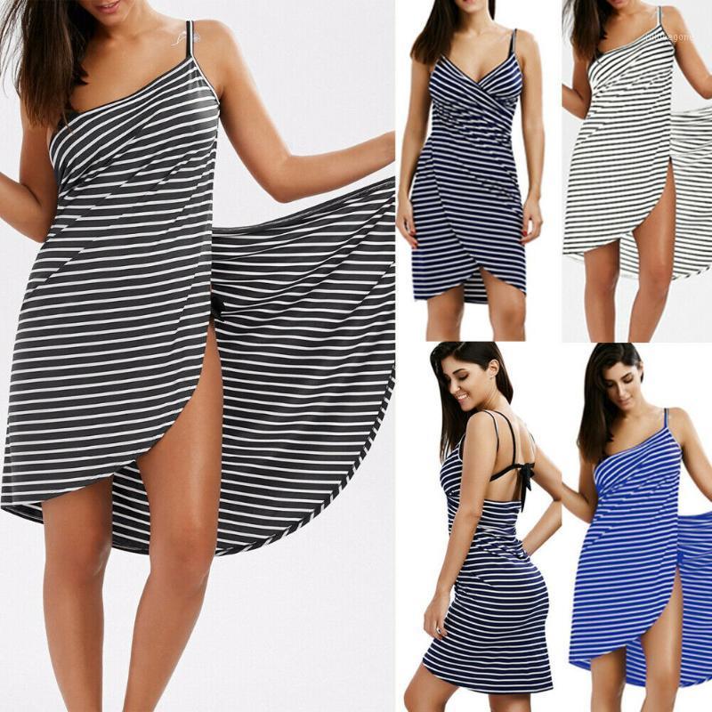 

Plus Size Home Textile Towel Women Robes Bath Wearable Stripe Towel Dress Girls Fast Drying Beach Spa Magical Nightwear Sleeping1, Blue wide stripes