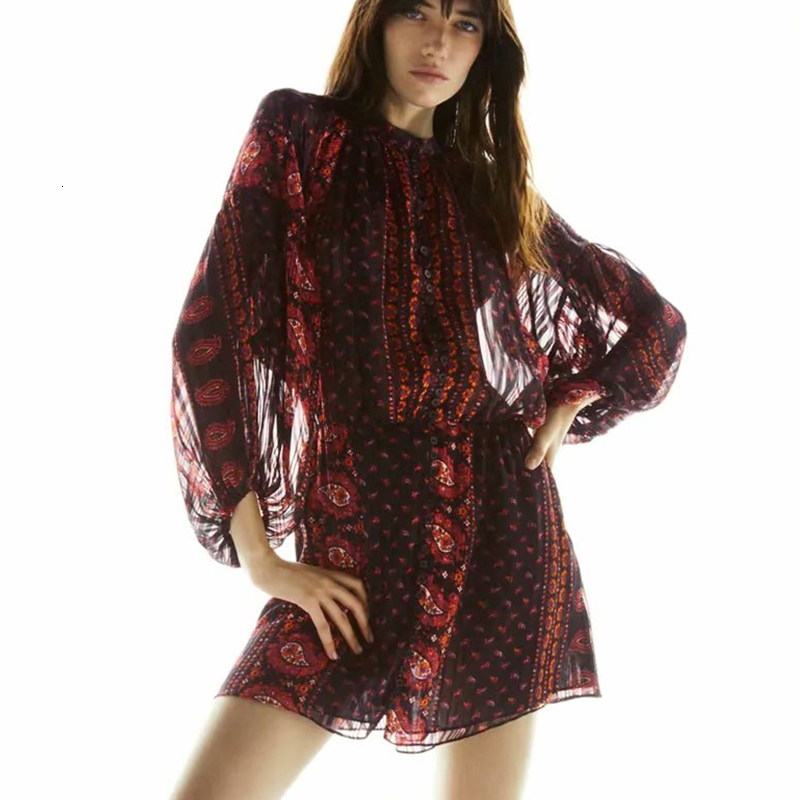 

2021 New Spring Autumn Women Lantern Sleeve Striped Printed Office Lady Long Sleeves Elegant Girl O-neck Causal Outfits Vxn3