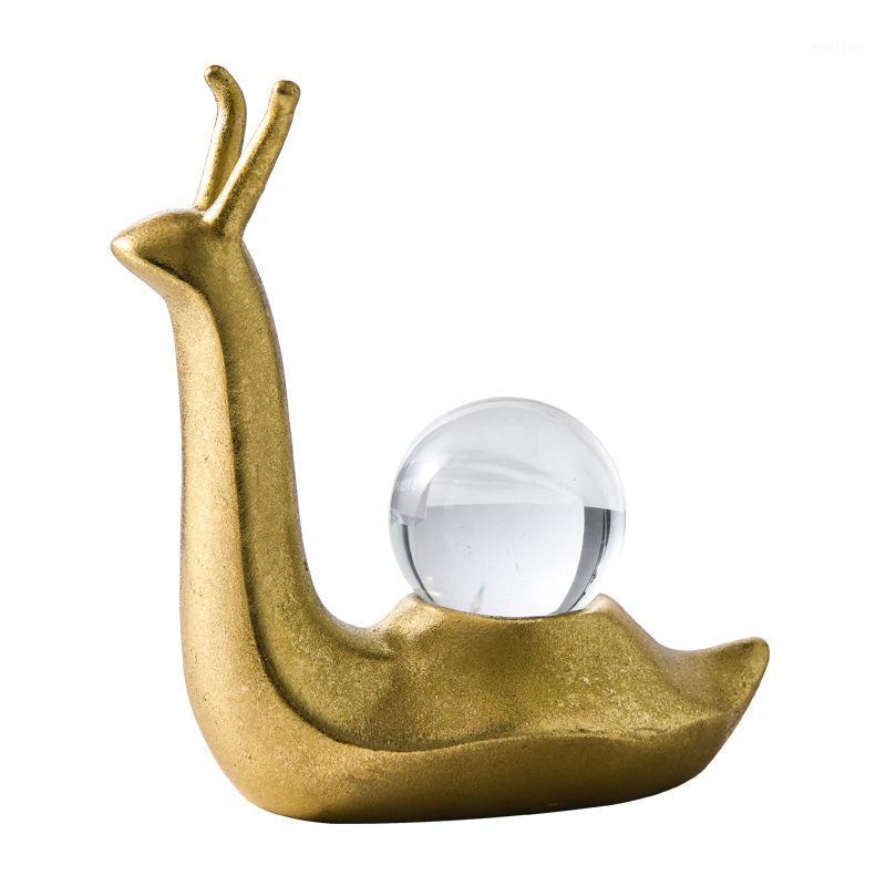 

sculpture modern art Creative light luxury resin crafts home lliving room decor animal small ornaments golden snail crystal ball1