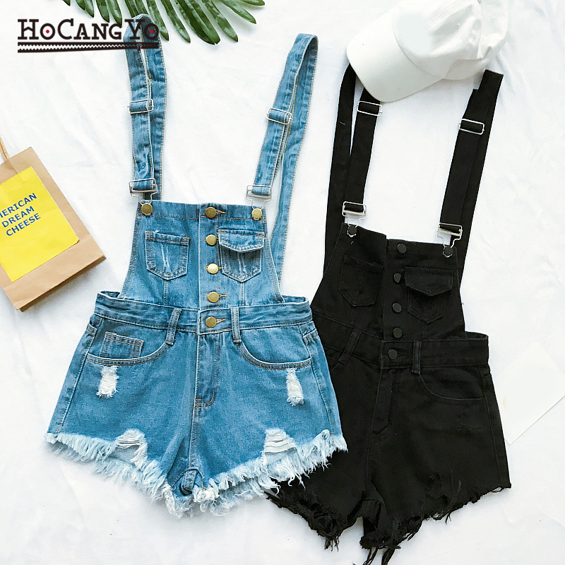 

HCYO Short Rompers Womens Jumpsuit Denim Overalls for Women Rompers Plus Size Hole Playsuits and Jumpsuits for Girls Overalls T200704, Light blue