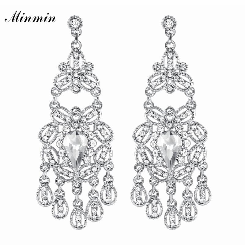 

Minmin Sparkling Crystal Chandelier Dangle Earrings for Woman Fashion Big Hanging Bride Earrings Wedding Party Jewelry EH1092
