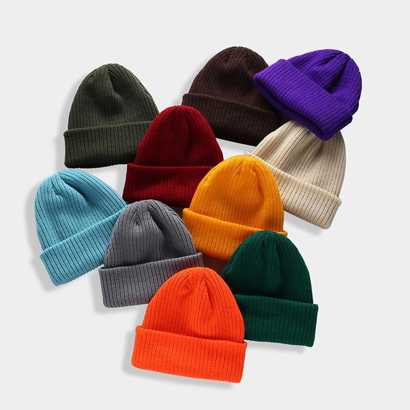 

Winter Beanie Skullcap Brimless Hats Hip Hop Street Knitted Hat Women Men Acrylic Unisex Casual Solid Pumpkin Female Melon Cap1