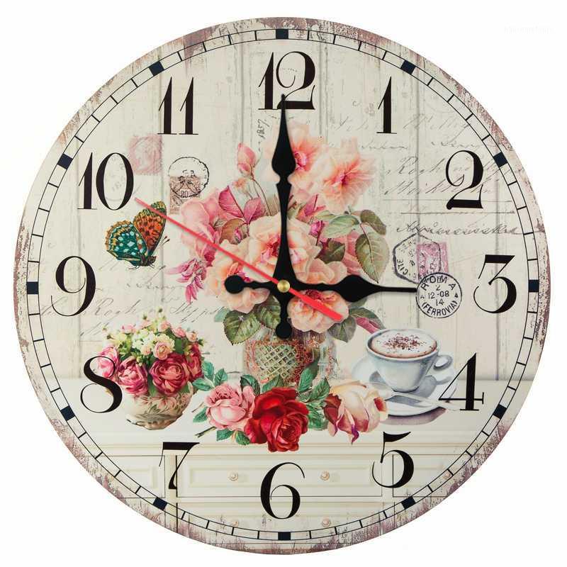

New wall clock wooden clocks Quartz watch modern home decor living room flower single face stickers hot still life style1