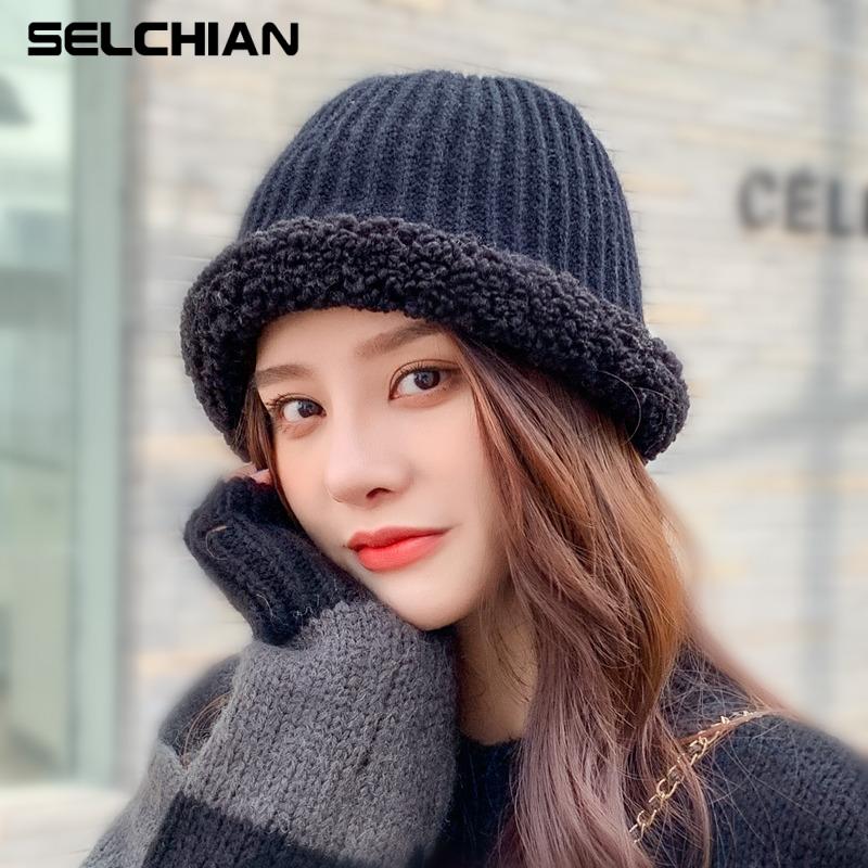 

Winter Women Korean Hats Teddy Velvet Warm Ear Protector Fisherman Hat Lamb Velvet Cap Plush Hat All-match knitted Bucket, Color 4