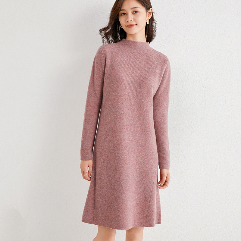 

Women's dresses 100% cashmere and knitted jumpers long oneck winter/female autumn dressed in knit wool clothes, Army green.