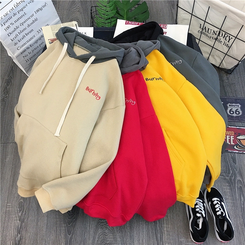 

embroidery burning oversized women Hoodie for tops clothes casual Korean style long sleeve hooded soft ladie pullover sweatshirt 201203
