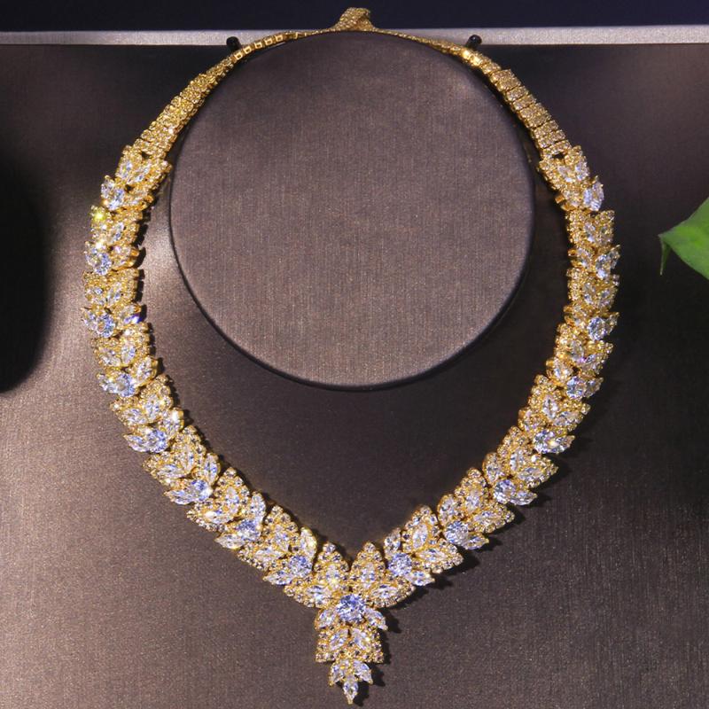 

Luxury Marquise Cubic Zircon Necklace Leaf Choker Jewelry for Women Gold Crystal Bridal Necklace Wedding Party Jewellery