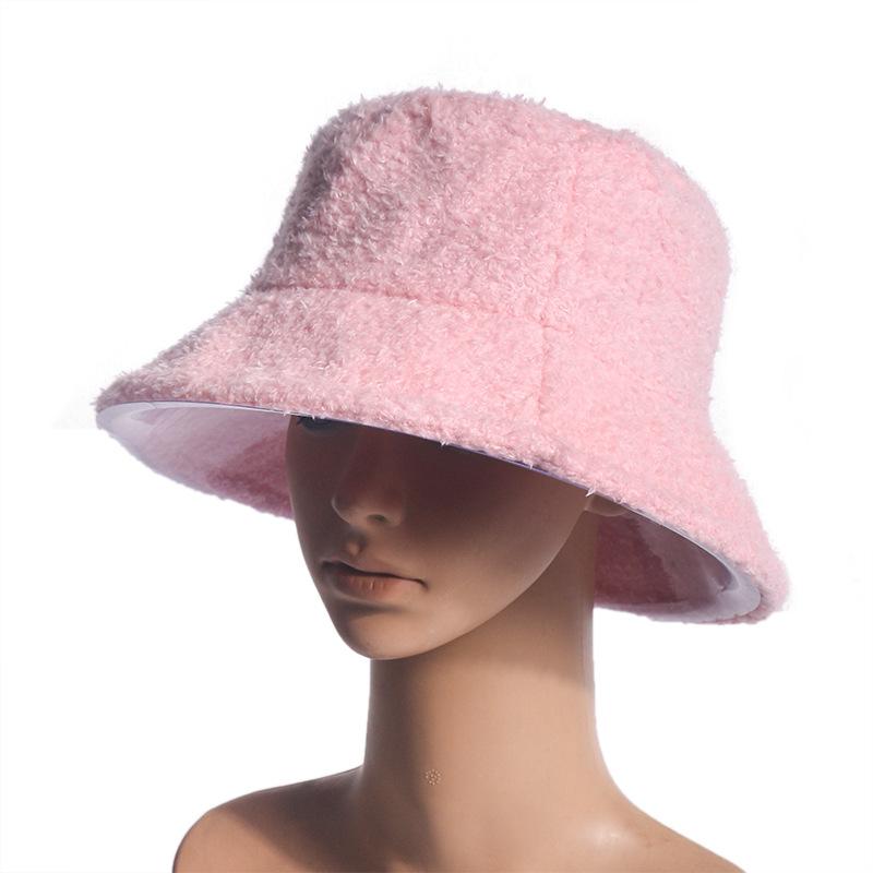 

2020 New Autumn Winter Hats for Women Fashion Bucket Hat Solid Unisex Lamb Plush Hair Warm Basin Cap Velvet Fisherman Hat Casual, White