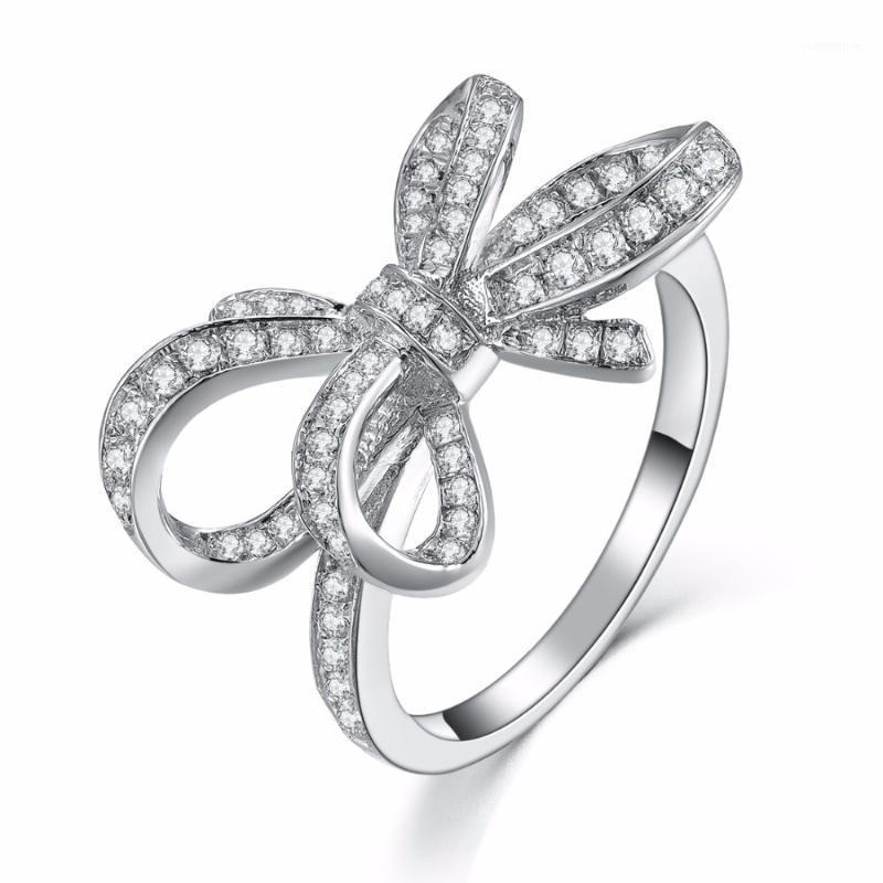 

Florid bowknot Women Band Ring Genuine 925 Sterling Silver Engagement Ring High Qualilty White Gold Color Jewelry1