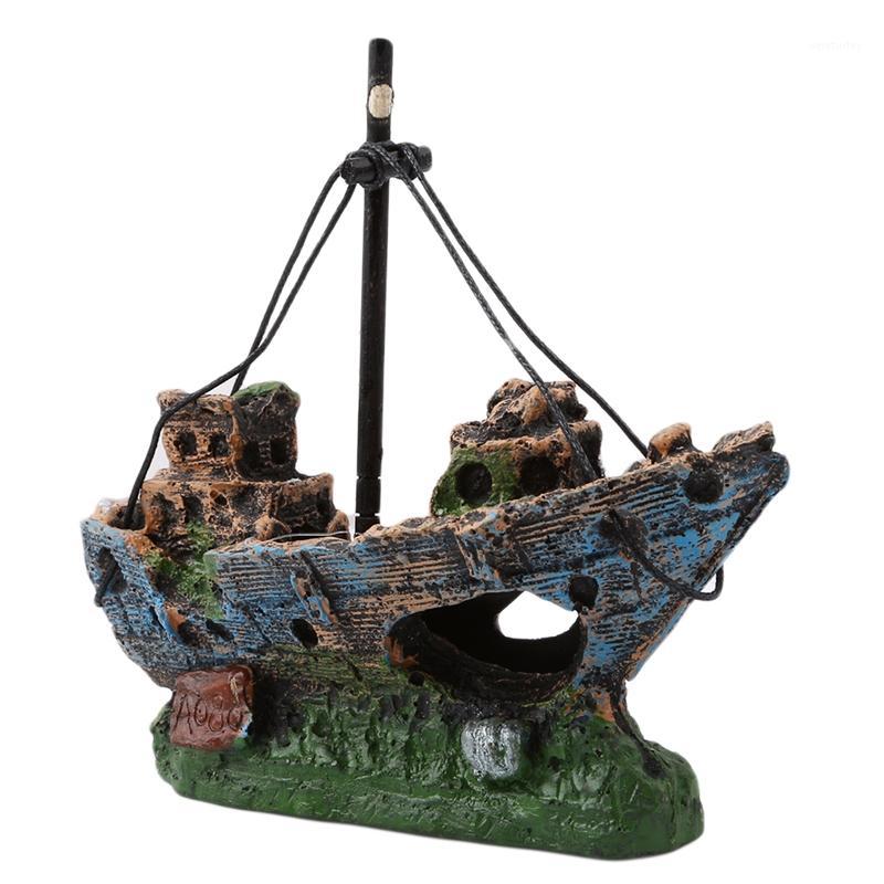 

Small Landscaped Aquarium Pirate Fish Tank Boat Artificial Ornaments Viewfinder Glass House Resin Wreck Pirate Ship Decor1