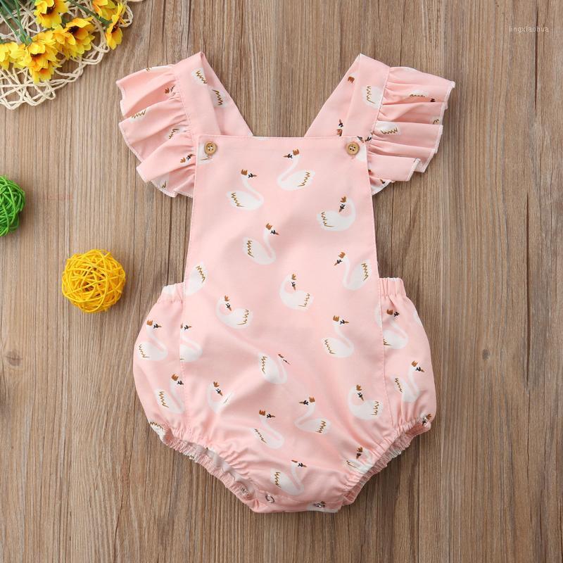 

Toddler Baby Girls Summer Lovely Pretty Playsuit 0-3Y Short Sleeve Cartoon Animal Print Pink Jumpsuits Baby Clothes1, As pic