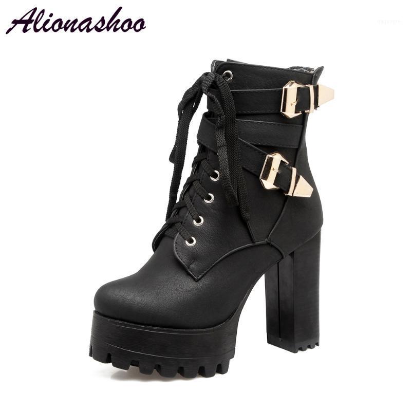 

Autumn Winter Women Boots Casual Ladies shoes boots Women Pu Leather ankle booties Chunky High Heels Plus Size 15 501, Beige