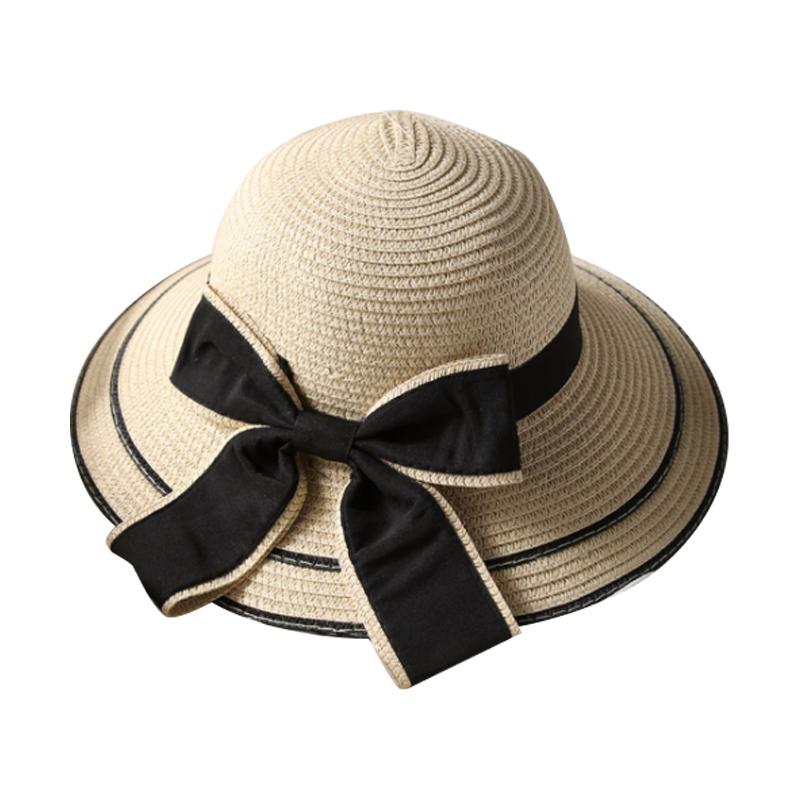 

Wide Brim Hats Summer Straw Hat Hand Crochet Female Big Folding Beach LACE BOW Sun