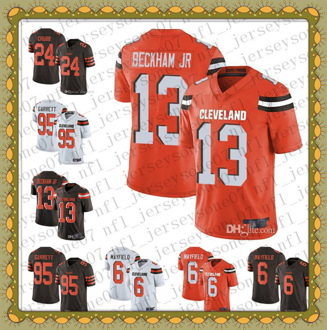 

Men's Youth Cleveland Browns 13 Odell Beckham Jr 6 Baker Mayfield 95 Myles Garrett 24 Nick Chubb orange Football Jerseys, Black