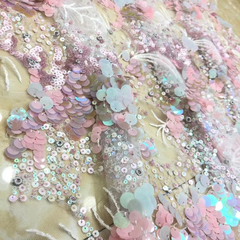 

African Lace Fabric 2020 High Quality Lace With Sequins Latest French Tulle Fabric For Party dress TS9156