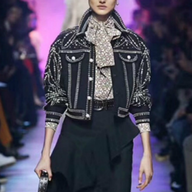 

Runway European Female Designer Short Street Jackets Wear Luxury Diamonds Ceramic Decorations Chic Autumn Coats Outerwear 0j9n, Black