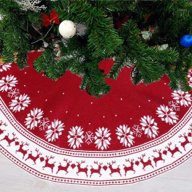 

Christmas Tree Skirt Knitted snowflake Elk Pattern Christmas Tree Skirt Red for Xmas Party Holiday Home Decorations #1