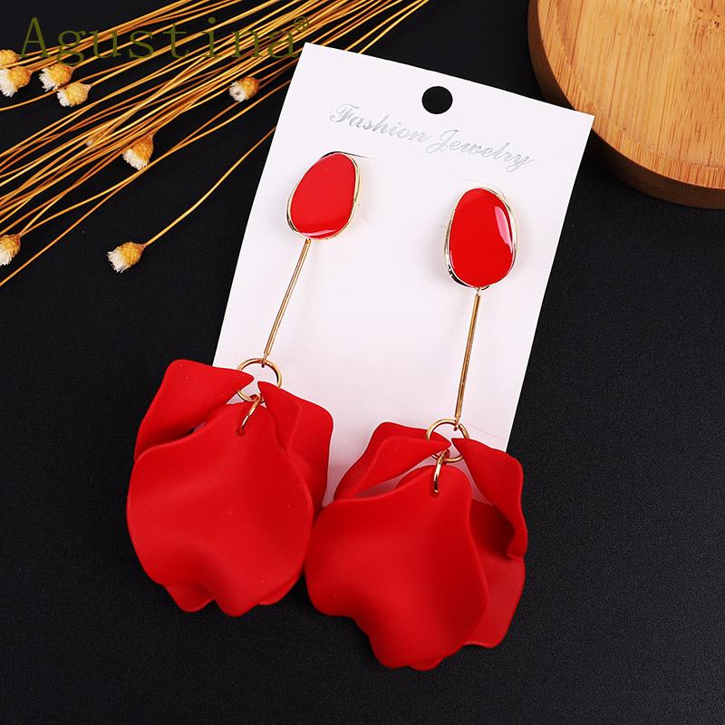 

Korea Acrylic Flower Long Drop Earrings For Women jewelry Red Geometric Handmade big Petal Fashion Earings Statement earring