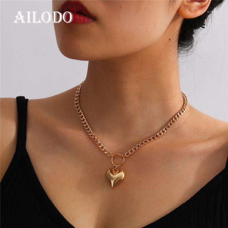 

Ailodo Gold Silver Color Heart Chokers Necklace For Women Girls Romantic Party Wedding Short Statement Necklace Jewelry 20AUG531