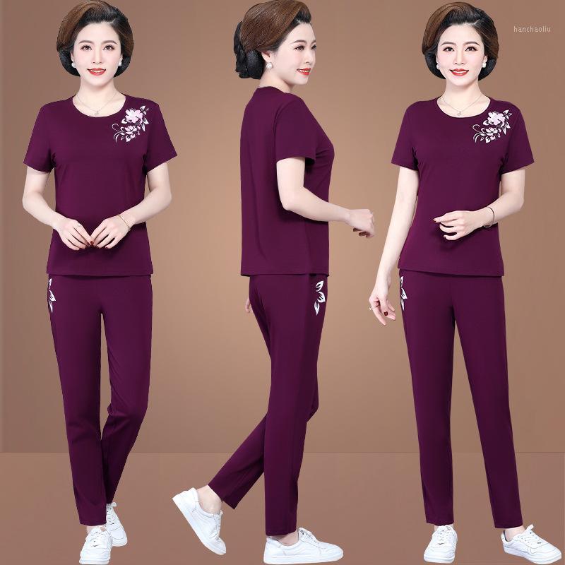 

5XL Summer Women Sport Suit Loose Short Sleeve T-shirt Sweatshirt+sweatpant Jogger Running Workout Outfit Casual Set Sportswear1, Purple