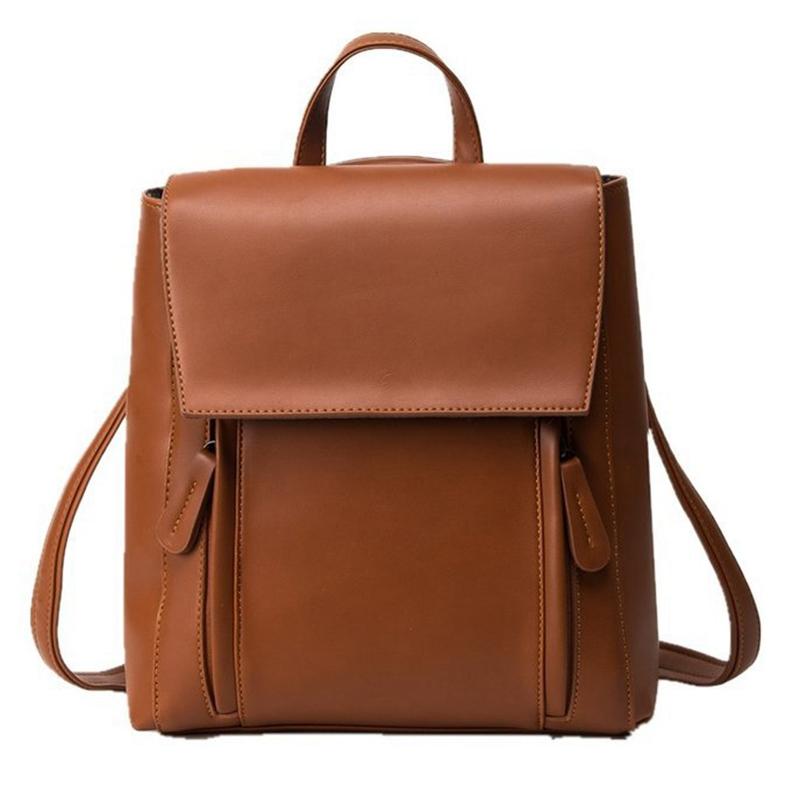 

Vintage Casual Women Backpack Waterproof PU Leather Women Rucksack Ladies Shoulder Travel Bag, Brown
