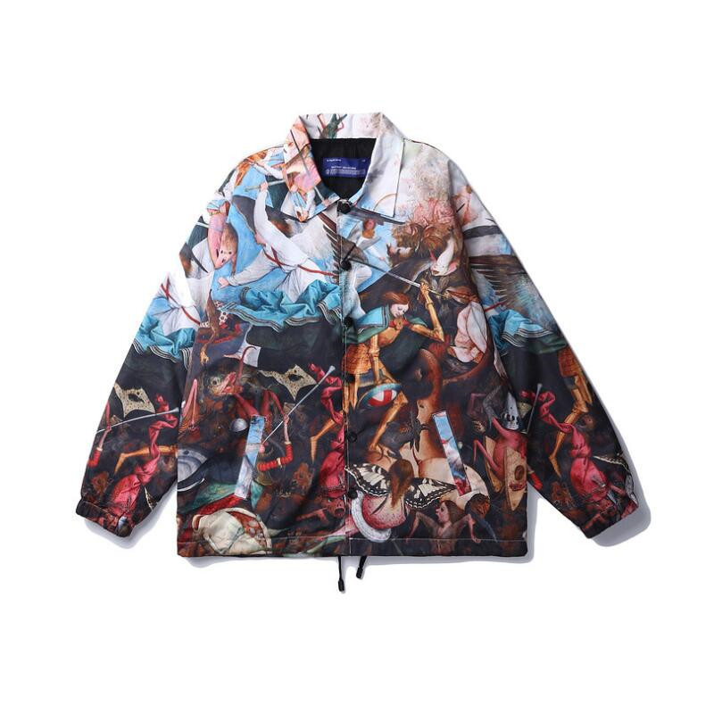 

Nagri 2020 new retro colorful men printed harajuku turn collar down casual spring jacket m  xl, Picture color
