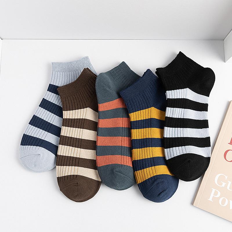 

Striped socks men's socks cotton summer thin cotton low top sweat absorbing sports ins mid season, Coffee
