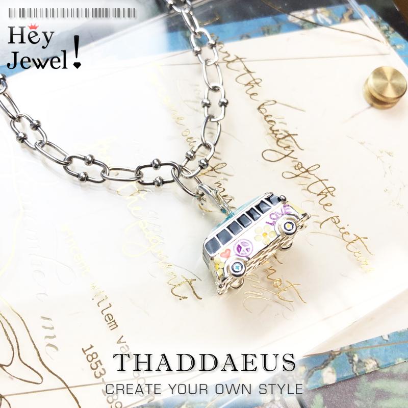 

Peace Bus Charm Necklace,2020 Summer Brand New Fashion Jewelry Europe 925 Sterling Silver Bijoux Vintage Gift For Women Men
