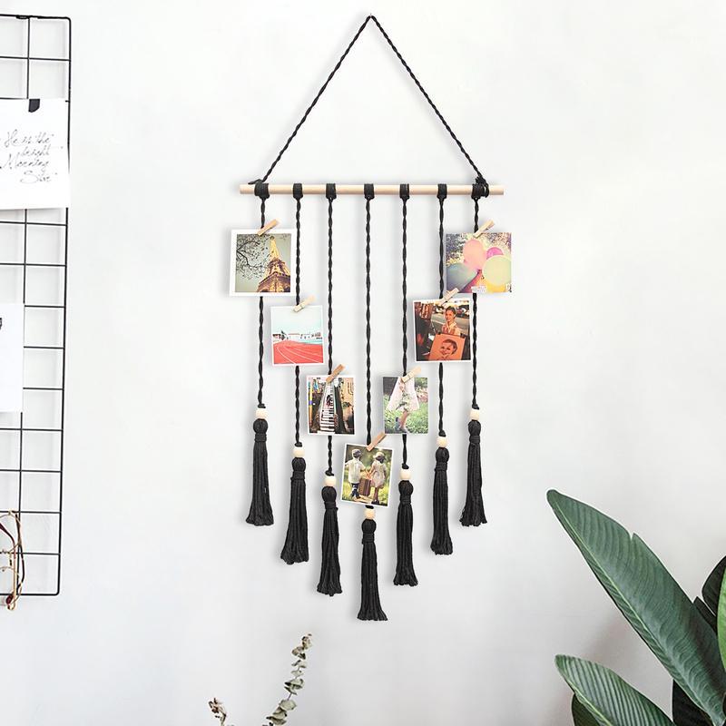 

Hanging Photo Display Macrame Wall Hanging Picture Frames Wall Photo Frame Home Boho Decor with 20 Wood Clips ornament holder1