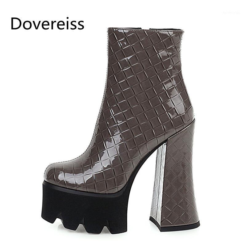 

Dovereiss Fashion Women's Shoes Winter concise Pure color Platform new sexy Block heels 15cm Zipper Sexy gray Short boots 33-431, Black