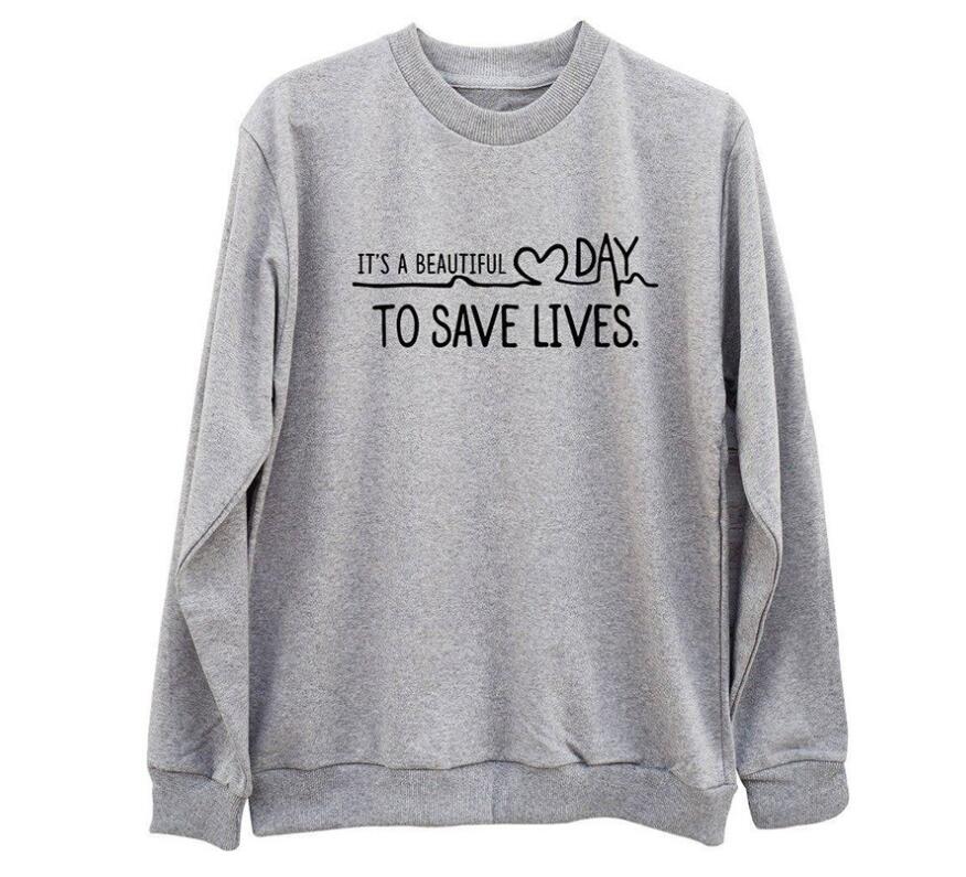 

"Its A Beautiful Day To Save Lives "Greys Anatomy Sweatshirt Womens Long Sleeve Shirt Tumblr College Crewneck Pink Hoodies