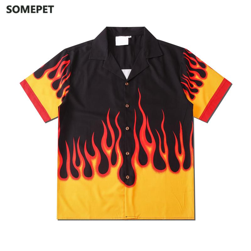 

Men' Casual Shirts Flame Shirt Men Vintage Street Summer Hawaiian Man Clothing, Hawaiian shirt