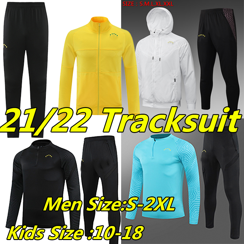 

21/22 Brasil jacket soccer jerseys football tracksuits Survetement long sleeve 2021 2022 P.COUTINHO G.JESUS tracksuit training suit Jogging Hoodies men+kids kit, 21-22 brasil yellow cx77-21