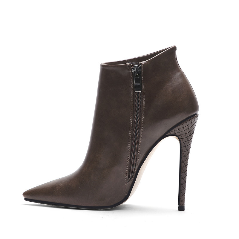

Hot Sale 2020 big size 45 women ankle boots solid color elegant thin high heels party wedding shoes autumn winter boots woman, Black