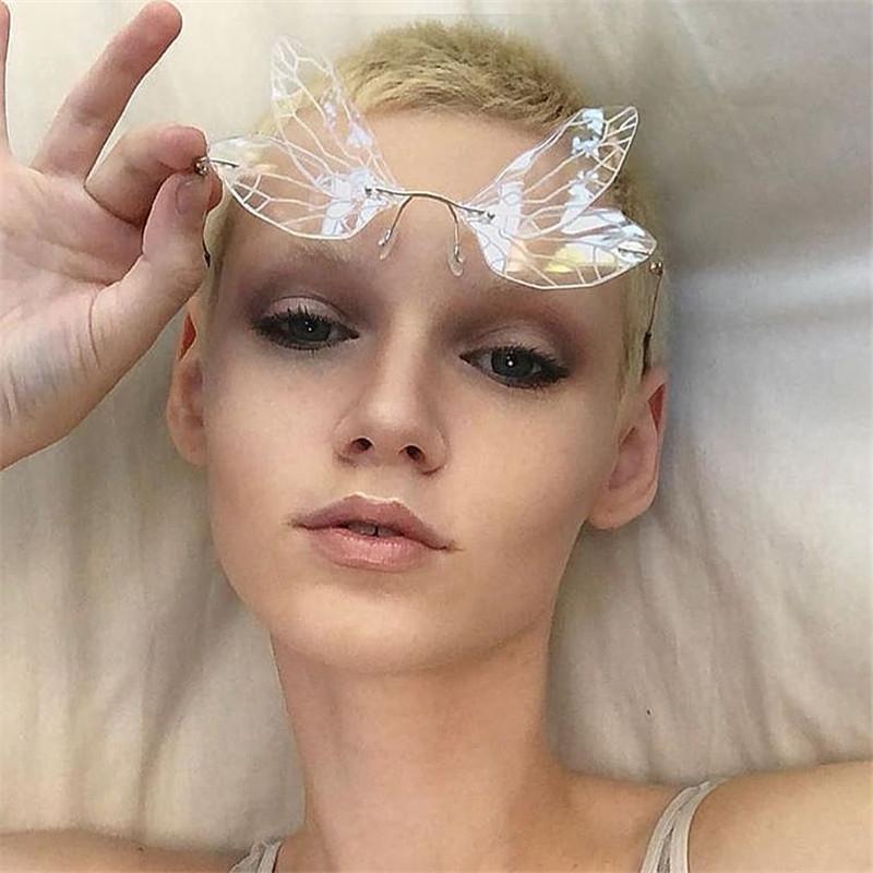 

Sunglasses QPeClou Fashion Multicolor Dragonfly Women Brand Designer Funny Party Sun Glasses Female Rimless Show Shades