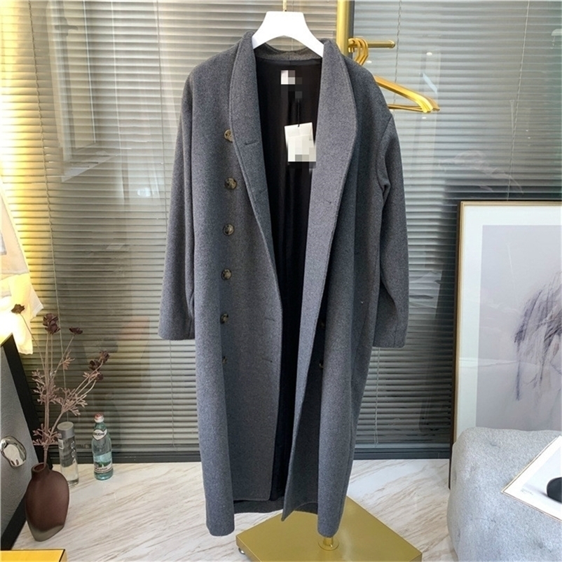 Women Trench Autumn /Winter Classic Woolen Coat Nordic Double Breasted Gray Wool & Blends Long Womens Long Coat 201218Z