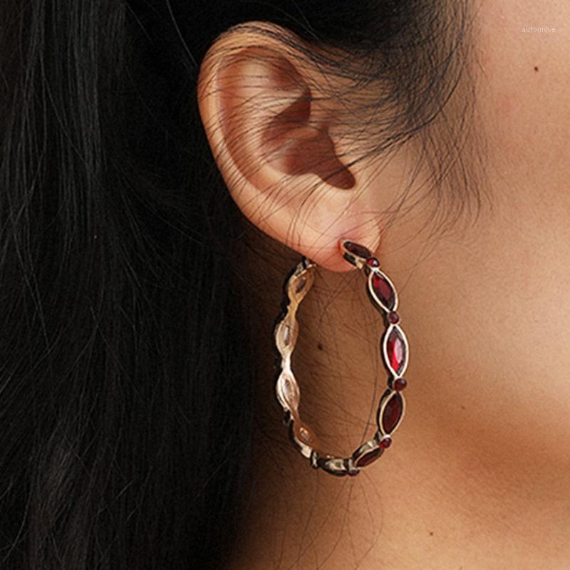

Fashion Dark Red Smooth Acrylic Drop Earrings Simple Geometric Round Button Statement Earrings with stones bijoux femme 20201