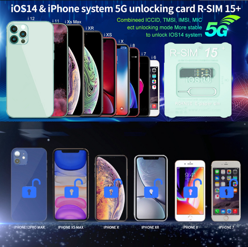 

RKSE Original Rsim 15 R-SIM 15+ R-SIM 14 R SIM Smart Activation Unlock Cards Unlocking Card for iPhone 7 8 X XR XS 11 12 Pro Max for iOS 14